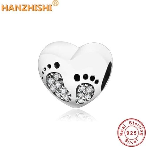 Cute Baby Foot Heart Charm Bead With CZ Fits Original Pandora Charms Bracelets 2021 Winter Collection 925 Sterling Silver Beads