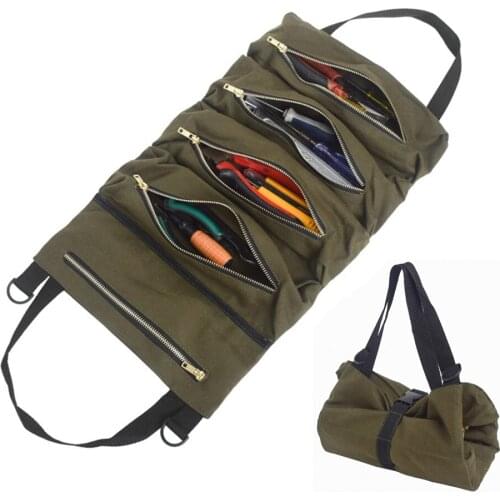 Multi Purpose Roll Up Tool Bag Wrench Roll Pouch Hanging Tools Zipper Carrier Tote Canvas Tool Bag Organizer