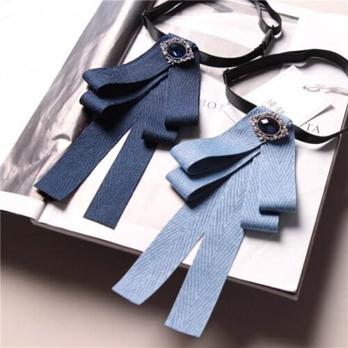 Fashion Large Bow Tie Necktie Crystal Tassel Ribbon Collar Brooch Women Vintage Elegant Costume Jewelry Collar Shirts Bowtie