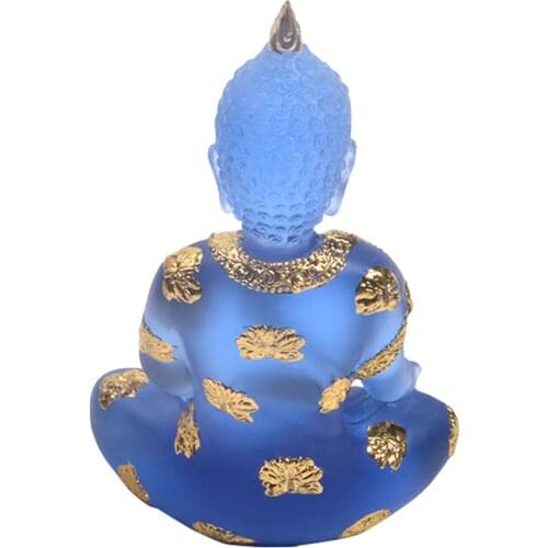 Set Of 1 Pc Peace Harmony Buddha Statue Sculpture Desktop Table Monks Ornaments Figurine With Hyaline Blue Finish