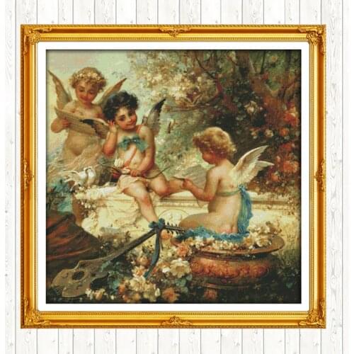 Cherubs In The Garden Cross Stitch Kit Sembroidery Handmade Needlework 11CT 14CT Cross Stitch Set Wall Home Decor DMC Floss Kit