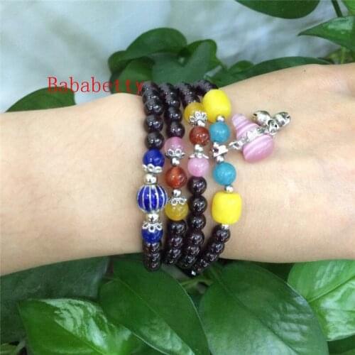 Natural wine red multi-color stone hand-woven bracelet 4 laps 5-6MM Pretty bracelet