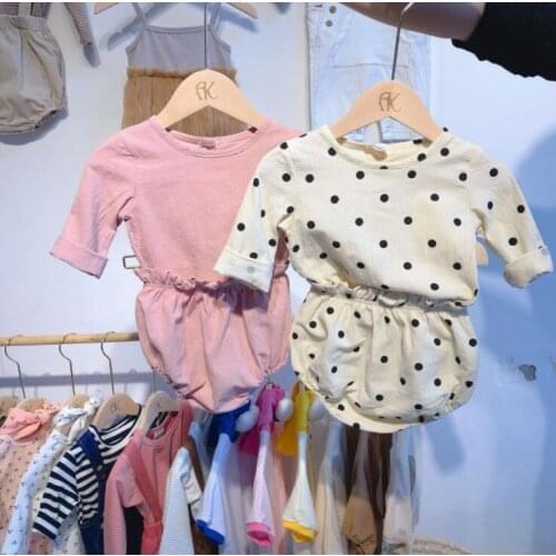 2020 New Baby Girls Boys 2 Pcs Dots Set Shirt+Shorts Cotton Autumn Fashion Babys Suits 6-24 month QH888