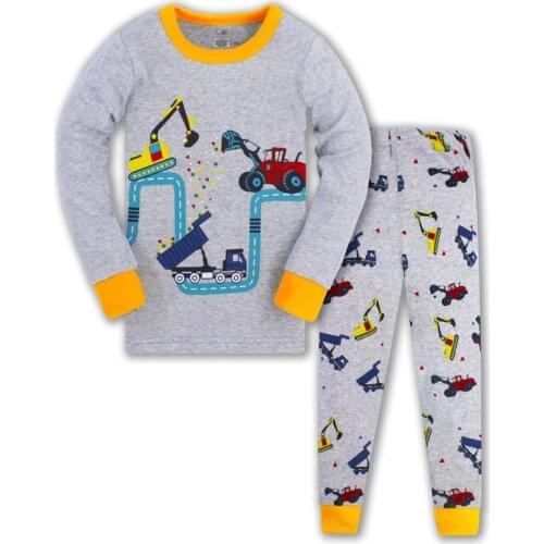 Jumping Meters New Long Sleeve Autumn Winter Boys Pyjamas Sets Top + Pant Excavator Print Fashion Baby Clothes Sleepwear Home