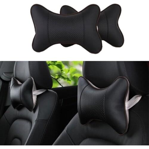 4 Colors 2 PCS Car Neck Pillow Artificial Leather Perforation Breathable Headrest Auto Universal Cushion Pillow Car Accessories