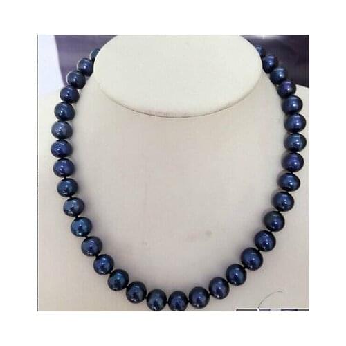 STUNNING AAA9-10mm tahitian black blue pearl necklace 18inch