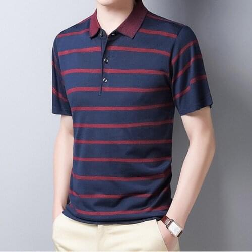 Men Shirt Summer Short Sleeve Lapel Striped Pattern Polyester Fiber Button Blouse for Daily Wear костюм мужской 2021