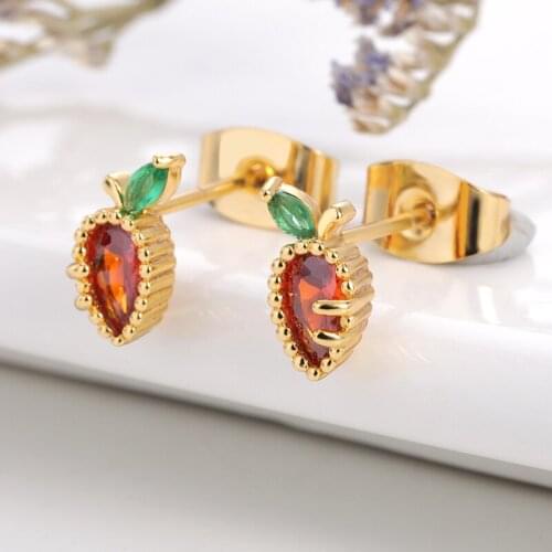 Red Crystal Carrot Stud Earrings For Women Fashion Jewelry Minimalist Fine Earring Cute Accessories Kid Gift