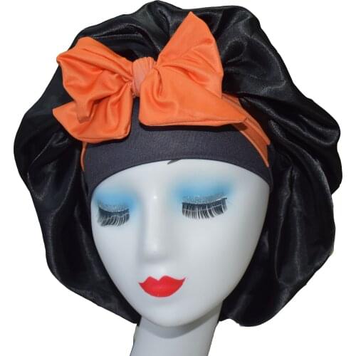 Bonnet QUEEN wholesale adjustable satin bonnet with tie bow women night hair sleep cap