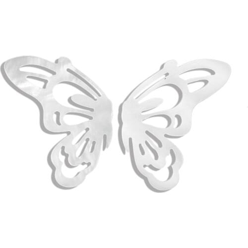 1 Pair Natural White MOP Shell Side Butterfly Hollow Charms Bead Carved Shells for Jewelry Making Findings DIY Necklace Earring