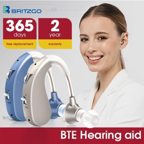 Britzgo Deaf Hearing Aid Hearing Amplifier USB Rechargeable Digital For Elder Adjustable Sound Voice,Blue or Silver 1pcsVHP-1204