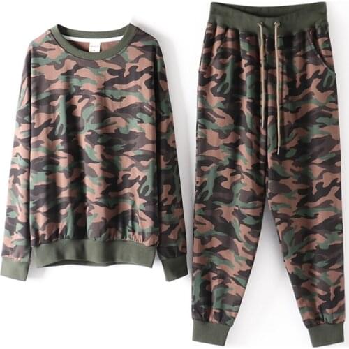 Spring Autumn Camouflage Tracksuit Two Piece Set Women Hoodies Long-Sleeve Sweatshirts Plus Size Pullover Clothes Casual Female