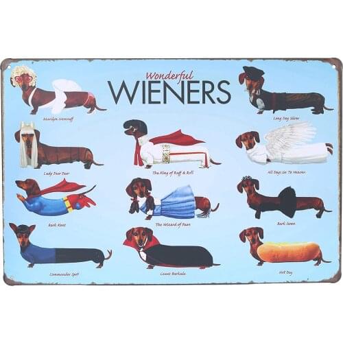 Wonderful Wieners Dachshund Dog Antique Metal Tin Sign Home Retro Plaque Wall Decor Art Fun Poster
