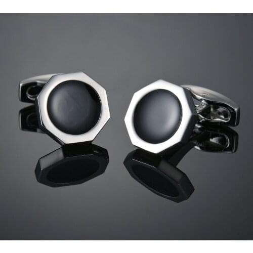 Business Classic Round Geometric Black Copper Mens Cufflinks Luxury Gift Party Wedding Suit Shirt French Cufflinks Banquet