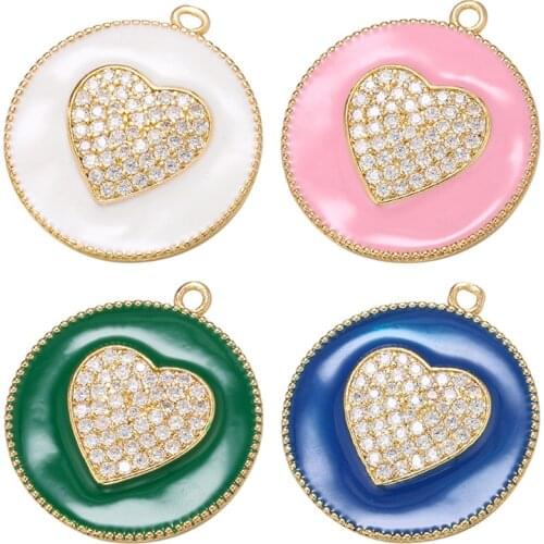 ZHUKOU 24x27.5mm love crystal round pendant for women handmade DIY necklace earrings jewelry accessories making model: VD621