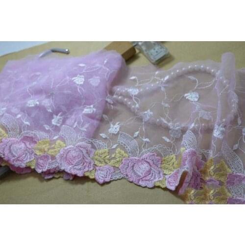 10Meters Embroidered Lace Trim Flower Tulle Fabric Mesh Ribbon For Lingerie Underwear Bra Dress Costume Decorations DIY 19cm