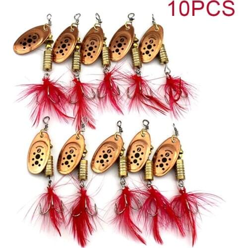 10pcs Fishing Spinner Spoon Sequis Metal Spinner Bait With Feather Treble Hooks Fishing Spinner Spoon For Freshwater Saltwater