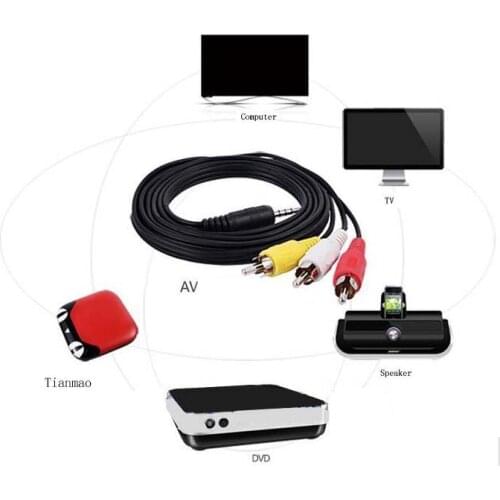 100pcs 1M 3.5mm Jack to 3 RCA Audio Video AV Cable For TV Cable DV Digital Camera CD Player MP3 MP4 VCR AV Out Cable