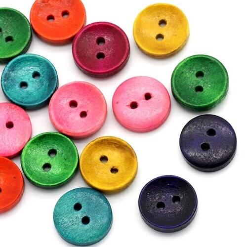 100Pcs Mixed Colorful Wood 2 Holes Round Buttons for Sewing Scrapbooking Crafts