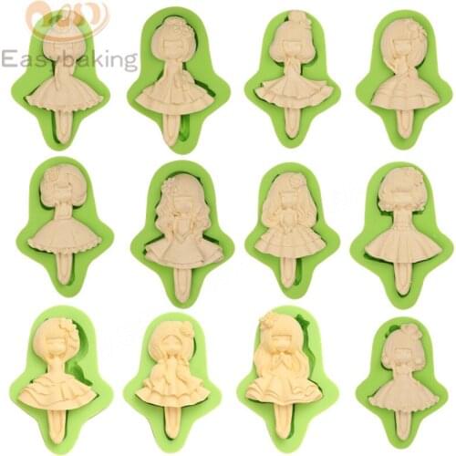 12 Lovely Little Girls Series 3D Silicone Arts Molds Cake Topper Decorating Tools Sugarcraft Mould for Chocolate Candy Clay