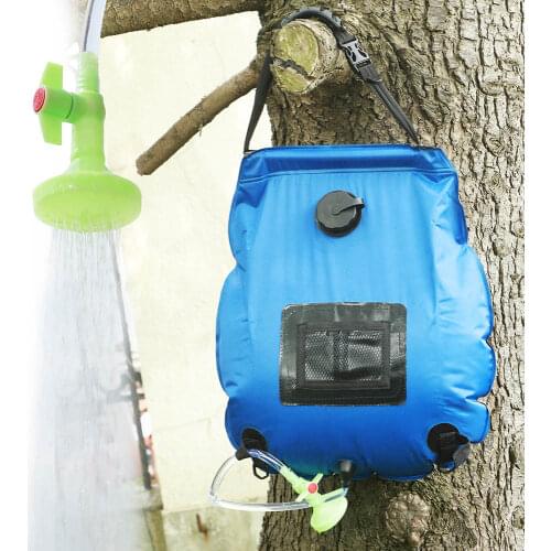 20L Water Bags Outdoor Camping Hiking Shower Bag Solar Heating Portable Folding Climbing Bath Bag Hose Switchable Shower Head
