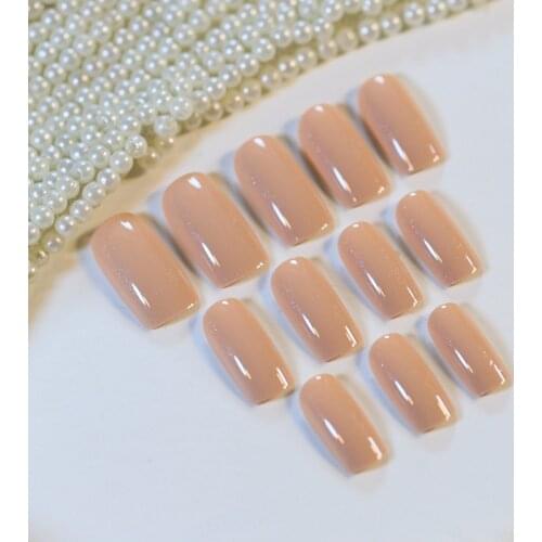 24Pcs Full Nail Tips Acrylic Fake Nails Netural Pink Medium Finger Nails Manicure Tools Simple Makeup Z157