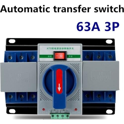 3P 63A 230V MCB type blue color Dual Power Automatic transfer switch ATS Rated frequency 50/60Hz