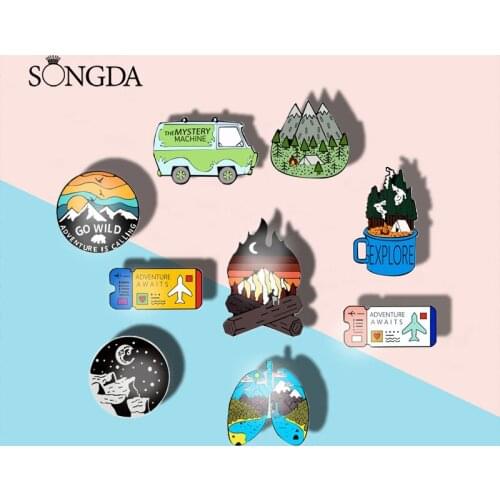 New Field Adventure Awaits Brooches Acrylic Fire in the wild Lapel Pins Badges For Denim Clothes Denim Jackets Shirt Accessories
