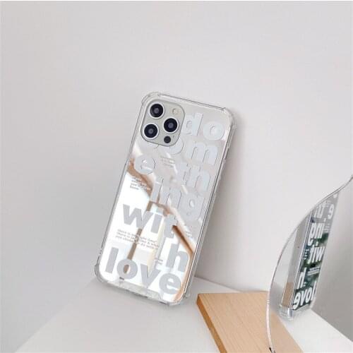 Korean Fashion simple letters label mirror Phone Case For iPhone 12 11 Pro X XR XS MAX 7 8 Plus Luxury Clear Soft border cover