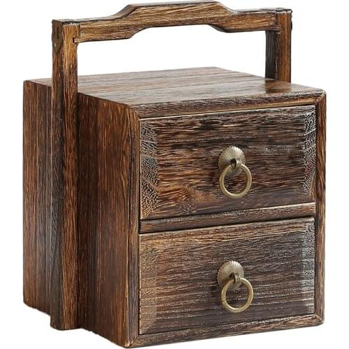 Paulownia Wood Jewelry Box With 2 Drawers and Handle Japanese Tansu Style Jewelry Storage Organier