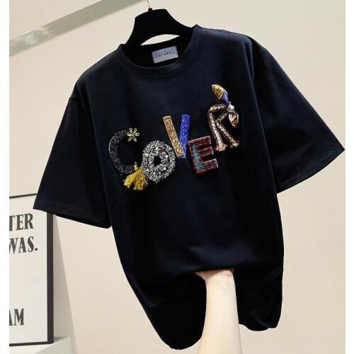 T shirt Women Cotton Casual O-Neck Sexy T-shirt Women Oversize Letter Tshirt Femme White Tees Tops Tee Shirt Femme