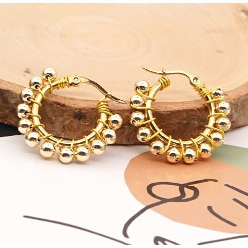 Go2boho New Hoop Earring For Women Jewellery 2020 Gold Color Beads Fadeless Ear Ring Stainless Steel Earrings Handmade Jewelry
