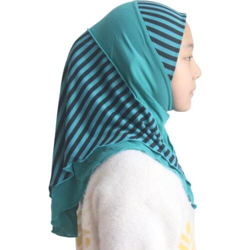 Muslim Girls Kids Hijab Islamic Arab Scarf Shawls Stripe Pattern Double Layers for 3 to 8 years old Girls Wholesale