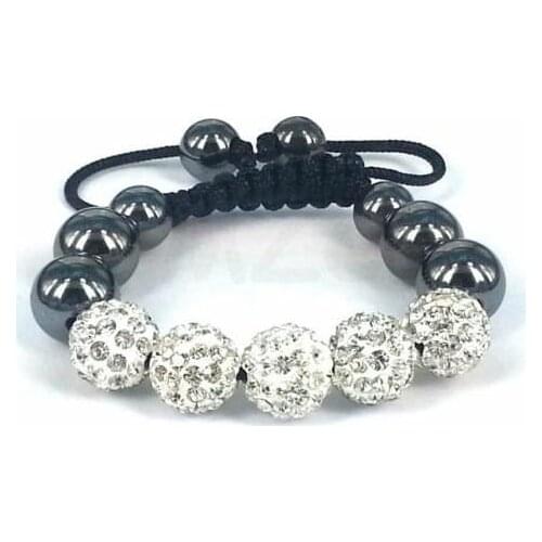 Hr434ing 10mm 7 micro pave CZ Disco Ball Beads clay Crystal Bracelet SAQ Black string gift hot sale