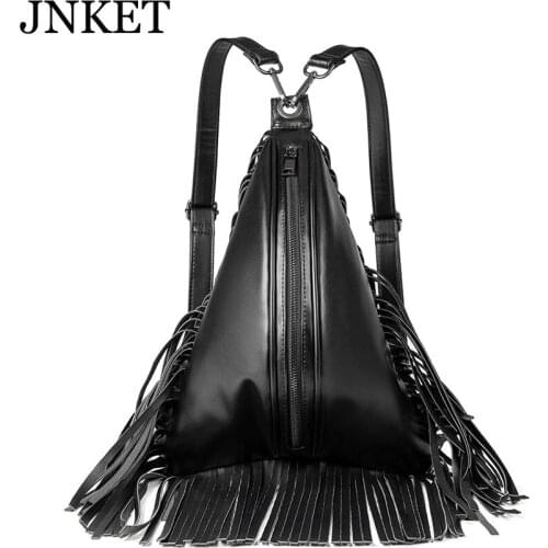 JNKET New Fashion Womens Punk Backpack PU Leather Backpack Casual Outdoor Travel Bagpacks Tassel Backpack