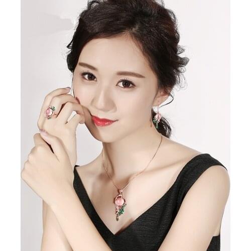 Chinese Jade Inlay gold-plated Crystal Peacock Pendant Necklace DIY Accessories Jewellery Fashion Hand-Carved Woman Amulet