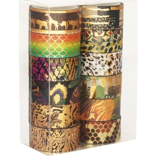 12 Rolls Washi Tape Set Gold Foil Wilderness Style Animal Washi Masking Tapes Decorative Adhesive Tape Label Sticker 15mm Wide