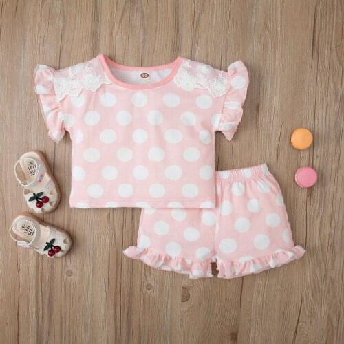 Infant Kids Baby Girl’s Short Sleeve and Shorts Set Fashion Polka Dot Lace T-shirt and Ruffles Short Pants