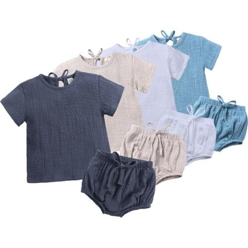 Summer Infant Baby Boy Clothes Set Linen Cotton Short Sleeve Baby Tops +Shorts 2Pcs Toddler Kids Girl Outfits Newborn Clothing