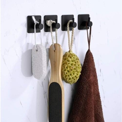 Modern 3M Self Adhesive Hooks Stainless Steel Towel Robe Coat Cloth Bag Key Holder Hanger Heavy Duty Wall Mounted Black