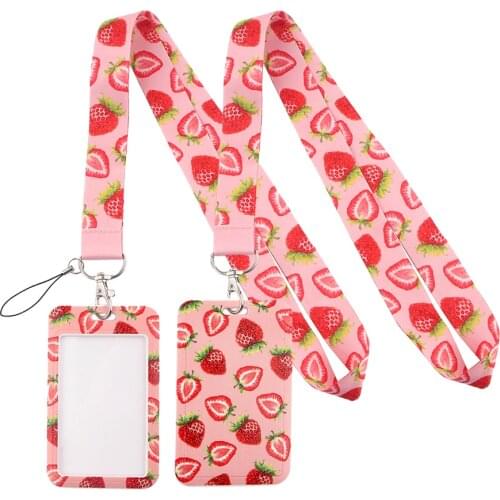 LT426 Cute Strawberry Neck Strap Lanyards Keychain Badge Holder ID Card Pass Hang Rope Lariat Lanyard Key Ring Gifts Accessories