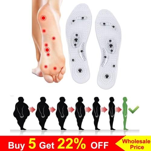 Unisex Magnetic Massage Insoles Foot Acupressure Shoe Pads Therapy Slimming Insoles for Weight Loss Transparent Blue Black