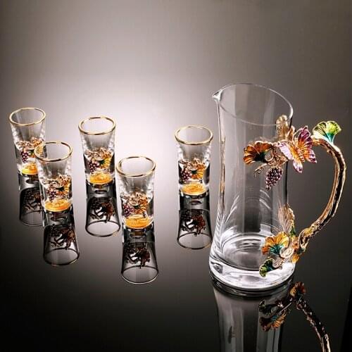 Gold Leaf White Wine Cup Set Glass Household Lead-free Crystal Wine Dispenser Bullet Glass Cup Gift Box