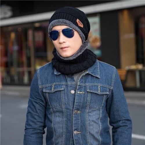 2020 new winter fashion casual knit hat men plus velvet thick warm cap outdoor windproof cold hats