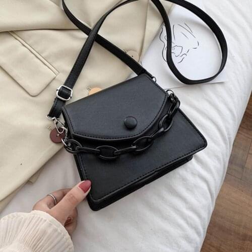 Solid Color Small PU Leather Quality Crossbody Bags For Women 2021 Summer Shoulder Cross Body Bag Ladies Thick Chain Handbags