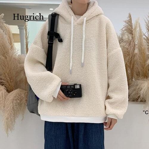 Autumn Winter Korean Mens Lamb Wool Hoodies Warm Fleece Hooded Sweatshirts for Men Woman Loose Casual Hoodies 2021