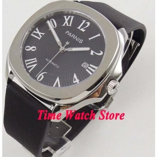 Parnis 40mm brushed square case black dial luminous rubber strap 21 jewels MIYOTA Automatic movement Mens watch men 893