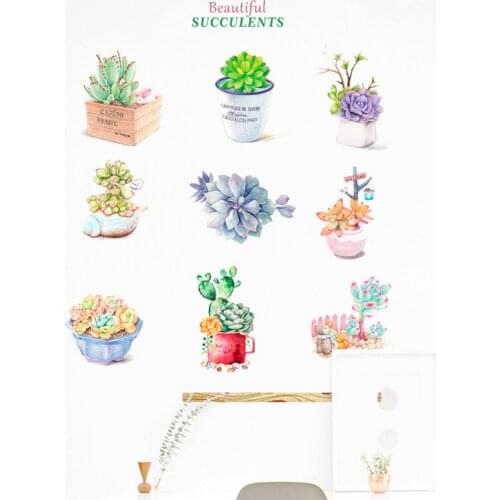 Succulent Plants Flowerpot Wall Stickers Home Decoration For Shop Bar Bedroom Pastoral Mural Art Diy Pvc Wall Decal