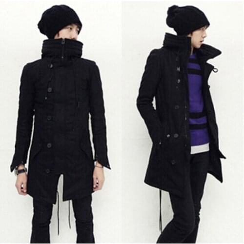 S-5XL ! autumn and winter thermal thickening mens clothing with a hood woolen outerwear plus size slim medium-long trench