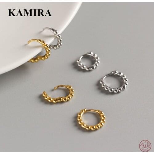KAMIRA 925 Sterling Silver Vintage Simple Beads Round Hoop Earrings for Women Youth Party Huggie Cuban Chic Jewelry Couples Gift